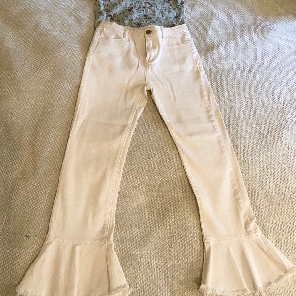 Girls white jeans with flare bell bottom